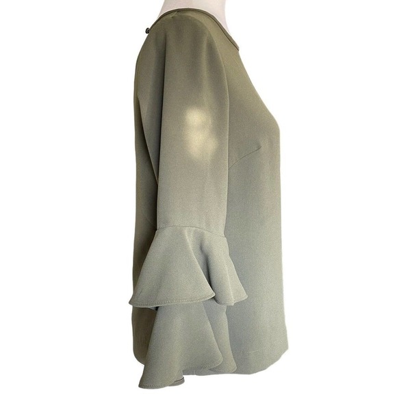J. Crew Womens Lanatiered Crepe Ruffle Bell Sleeve Blouse Size 2 Green Excellent - Picture 5 of 10